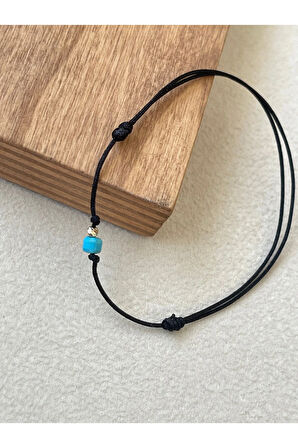 14 Ayar Altın Dorika Detaylı Doğal Küp Firuze Taşlı Zarif Altın Halhal