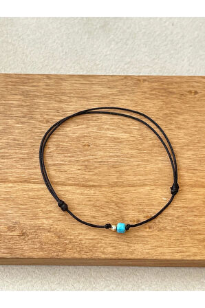 14 Ayar Altın Dorika Detaylı Doğal Küp Firuze Taşlı Zarif Altın Halhal