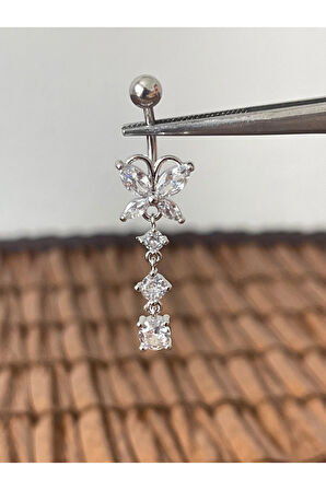 316 L Cerrahi Çelik Anti Alerjik Sallantılı Kelebek Modeli Göbek Piercingi