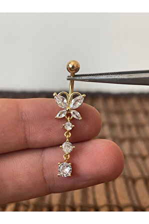 316 L Cerrahi Çelik Anti Alerjik Sallantılı Kelebek Modeli Göbek Piercingi