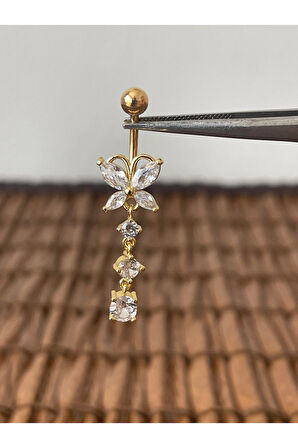 316 L Cerrahi Çelik Anti Alerjik Sallantılı Kelebek Modeli Göbek Piercingi