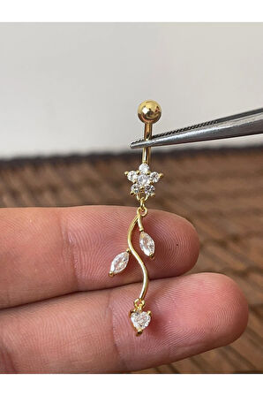 316 L Cerrahi Çelik Anti Alerjik Çiçek Sallantılı Markiz Göbek Piercingi