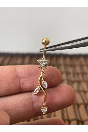 316 L Cerrahi Çelik Anti Alerjik Çiçek Sallantılı Markiz Göbek Piercingi