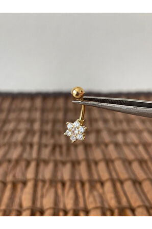 316 L Cerrahi Çelik Anti Alerjik Çiçek Modeli Zirkon Taşlı Göbek Piercingi
