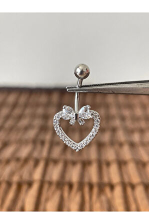 316 L Cerrahi Çelik Anti Alerjik Kalpli Fiyonk Göbek Piercingi