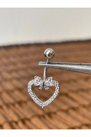 316 L Cerrahi Çelik Anti Alerjik Kalpli Fiyonk Göbek Piercingi