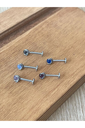 316 L Cerrahi Çelik Anti Alerjik Pençe Modeli Opal Taşlı Kıkırdak Helix Tragus Piercingi