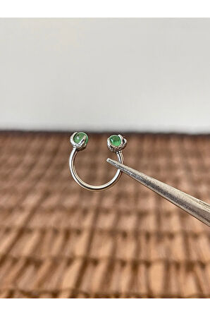 316 L Cerrahi Çelik Anti Alerjik Yeşil Doğal Taşlı Peçne Modeli Halka Piercing 10mm x 1,2mm
