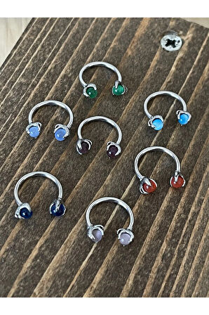 316 L Cerrahi Çelik Anti Alerjik Kaplangözü Doğal Taşlı Peçne Modeli Halka Piercing 10mm x 1,2mm