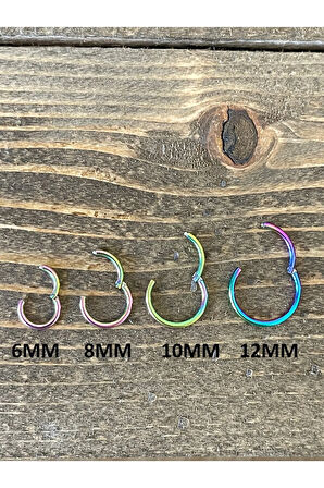 316 L Cerrahi Çelik Anti Alerjik Kilitli Halka Piercing Gökkuşağı Renk