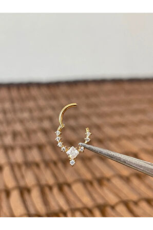 316 L Cerrahi Çelik Pırlanta Modeli Kilitli Halka Piercing 8 mm x 1,2 mm