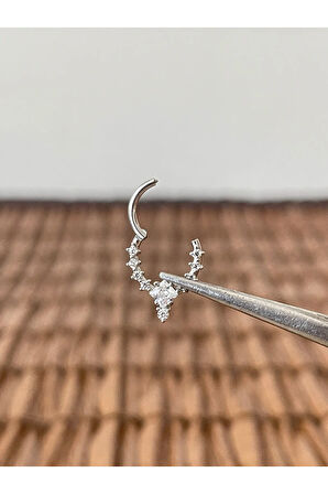 316 L Cerrahi Çelik Pırlanta Modeli Kilitli Halka Piercing 8 mm x 1,2 mm