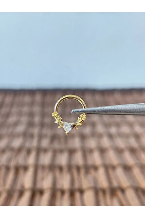 316 L Cerrahi Çelik Güller Ve Zirkon Kalp Kilitli Halka Piercing 8 mm x 1,2 mm