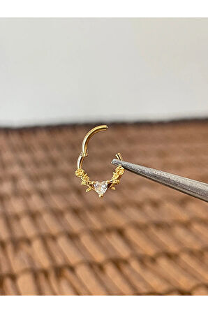 316 L Cerrahi Çelik Güller Ve Zirkon Kalp Kilitli Halka Piercing 8 mm x 1,2 mm