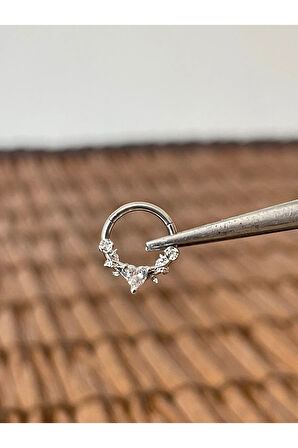 316 L Cerrahi Çelik Güller Ve Zirkon Kalp Kilitli Halka Piercing 8 mm x 1,2 mm