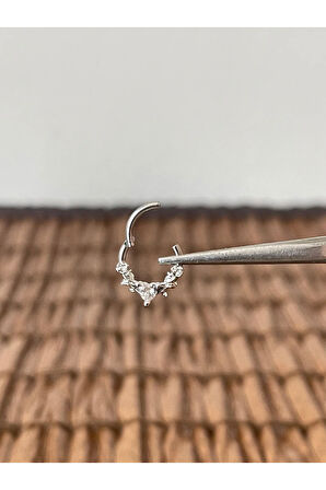 316 L Cerrahi Çelik Güller Ve Zirkon Kalp Kilitli Halka Piercing 8 mm x 1,2 mm