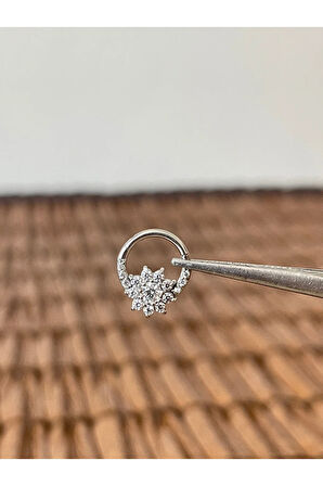 316 L Cerrahi Çelik Çiçek Parlak Taşlı Kilitli Halka Piercing 8 mm x 1,2 mm