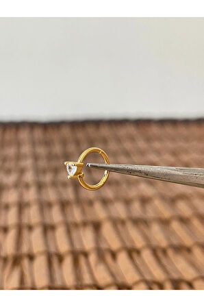 316 L Cerrahi Çelik Kalp Kesim Taşlı Kilitli Halka Piercing 8mm x 1,2 mm