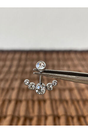 316 L Cerrahi Çelik 5 Taş Modeli Gold Göbek Piercingi