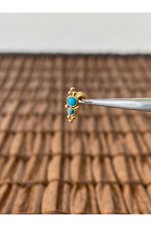 316 L Cerrahi Çelik Anti Alerjik Firuze Taşlı Dudak Kıkırdak Helix Tragus Piercingi 8mmx1,2mm