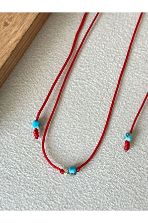 14 Ayar Altın Kolye Firuze Taşlı Altın Şans Kolyesi