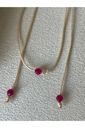 14 Ayar Altın Kolye Natural Yakut Taşlı Altın Şans Kolyesi