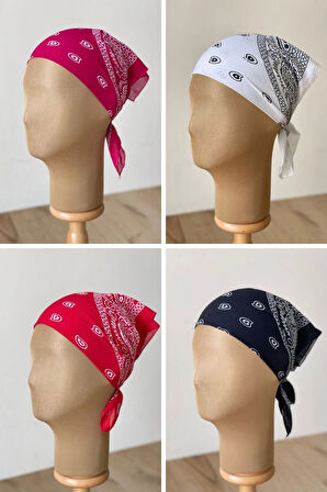 %100 Pamuklu Klasik Desen Unisex 4lü Bandana Seti Renkli Bandana Etnik Desenli A Kalite Bandana