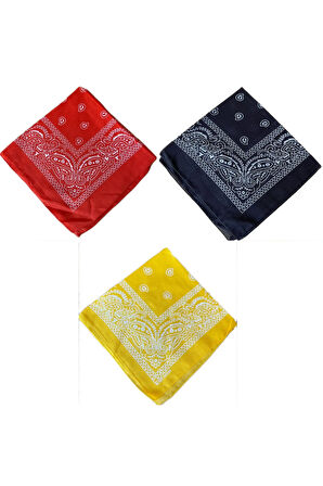 %100 Pamuklu Klasik Desen Unisex 3lü Bandana Seti Renkli Bandana Etnik Desenli A Kalite Bandana