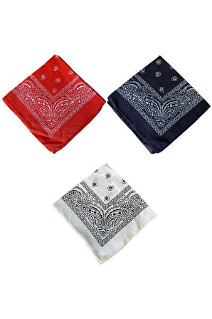 %100 Pamuklu Klasik Desen Unisex 3lü Bandana Seti Renkli Bandana Etnik Desenli A Kalite Bandana