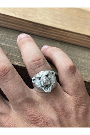 Ayarlanabilir Ölçü 925 Ayar Gümüş Kaplama Ayı Kafası Tasarım Yüzük