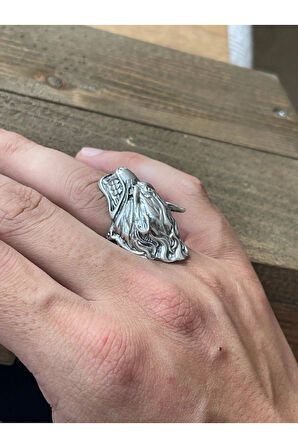 Ayarlanabilir Ölçü 925 Ayar Gümüş Kaplama Kurt Başı Tasarım Yüzük