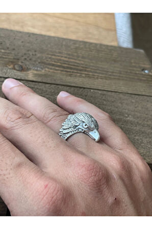 Ayarlanabilir Ölçü 925 Ayar Gümüş Kaplama Kartal Başı Tasarım Yüzük