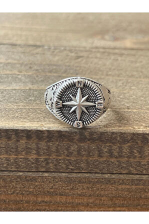 Ayarlanabilir Ölçü 925 Ayar Gümüş Kaplama Pusula Tasarım Yüzük