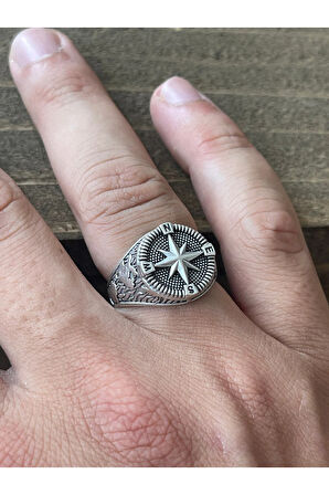 Ayarlanabilir Ölçü 925 Ayar Gümüş Kaplama Pusula Tasarım Yüzük