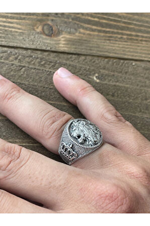 Ayarlanabilir Ölçü 925 Ayar Gümüş Kaplama Aslan İşlemeli Tasarım Yüzük