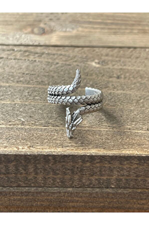 Ayarlanabilir Ölçü 925 Ayar Gümüş Kaplama Ejderha İşlemeli Tasarım Yüzük