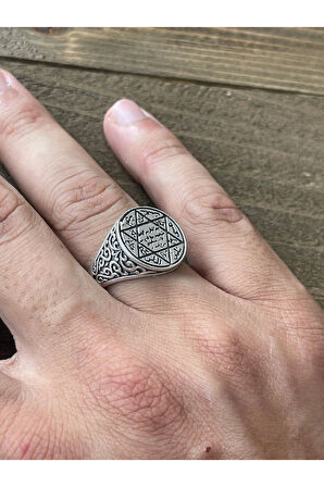 Ayarlanabilir Ölçü 925 Ayar Gümüş Kaplama Hz Süleyman Mührü Tasarım Yüzük