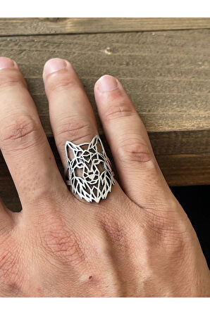 Ayarlanabilir Ölçü 925 Ayar Gümüş Kaplama Kurt İşlemeli İşçilikli Tasarım Yüzük