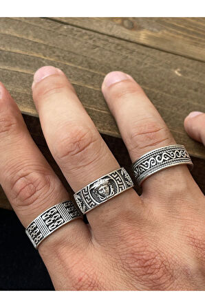 Ayarlanabilir Ölçü 925 Ayar Gümüş Kaplama Klasik Desen İşçilikli 3lü Tasarım Yüzük