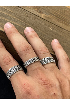 Ayarlanabilir Ölçü 925 Ayar Gümüş Kaplama Klasik Desen İşçilikli 3lü Tasarım Yüzük