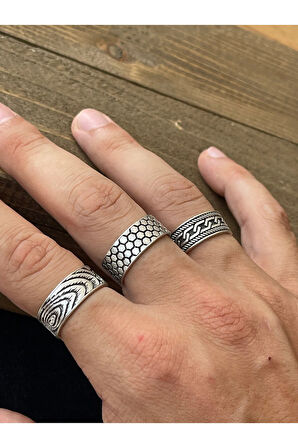 Ayarlanabilir Ölçü 925 Ayar Gümüş Kaplama Klasik Desen İşçilikli 3lü Tasarım Yüzük