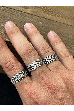 Ayarlanabilir Ölçü 925 Ayar Gümüş Kaplama Klasik Desen İşçilikli 3lü Tasarım Yüzük