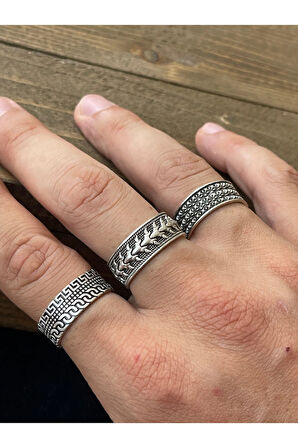 Ayarlanabilir Ölçü 925 Ayar Gümüş Kaplama Klasik Desen İşçilikli 3lü Tasarım Yüzük