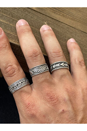 Ayarlanabilir Ölçü 925 Ayar Gümüş Kaplama Klasik Desen İşçilikli 3lü Tasarım Yüzük