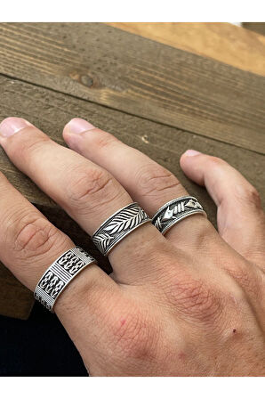 Ayarlanabilir Ölçü 925 Ayar Gümüş Kaplama Klasik Desen İşçilikli 3lü Tasarım Yüzük