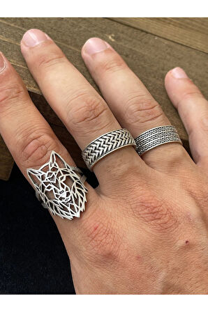 Ayarlanabilir Ölçü 925 Ayar Gümüş Kaplama Klasik Desen İşçilikli 3lü Tasarım Yüzük