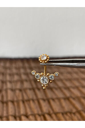 316 L Cerrahi Çelik Zirkon Parlak Taşlı Göbek Piercingi