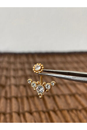 316 L Cerrahi Çelik Zirkon Parlak Taşlı Göbek Piercingi