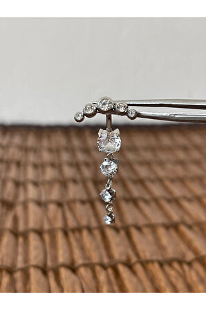 316 L Cerrahi Çelik Zirkon 5 Taş Modeli Özel Tasarım Göbek Piercingi