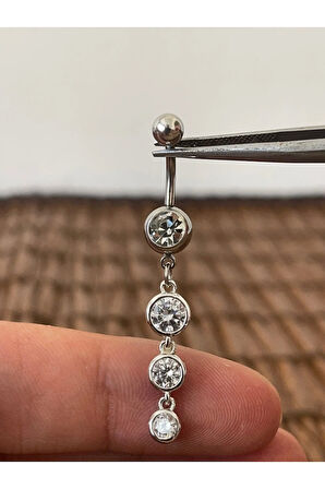 316 L Cerrahi Çelik Zirkon Taşlı Pırlanta Modeli Parlak Göbek Piercingi